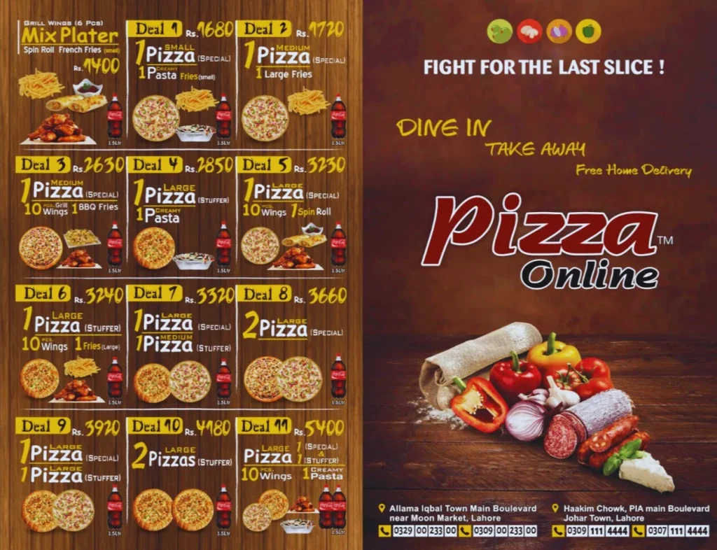 Pizza Online Menu prices, deals