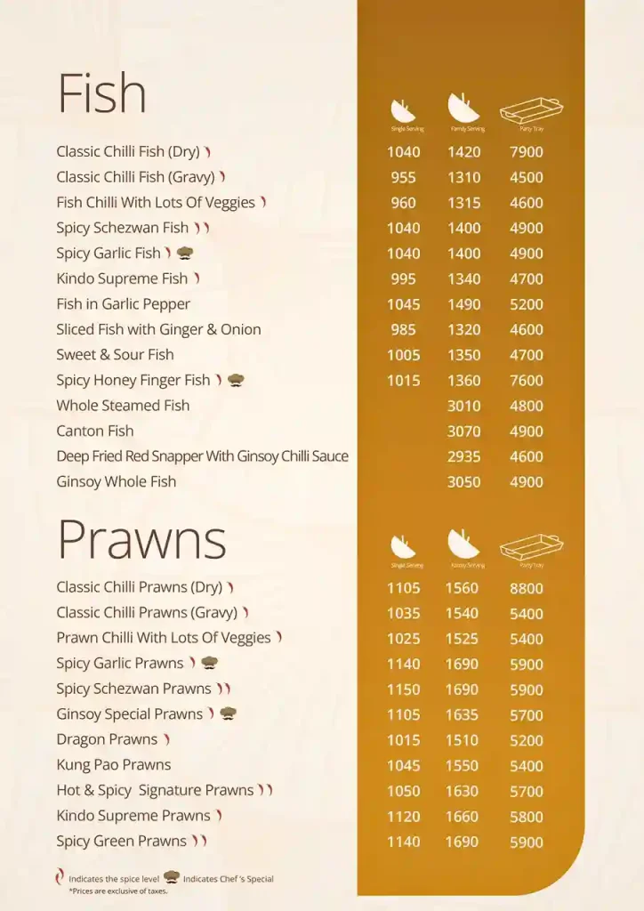 Ginsoy menu fish, prawns
