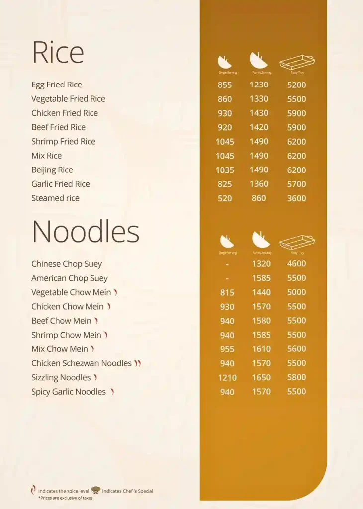 Ginsoy menu Rice, Noodles