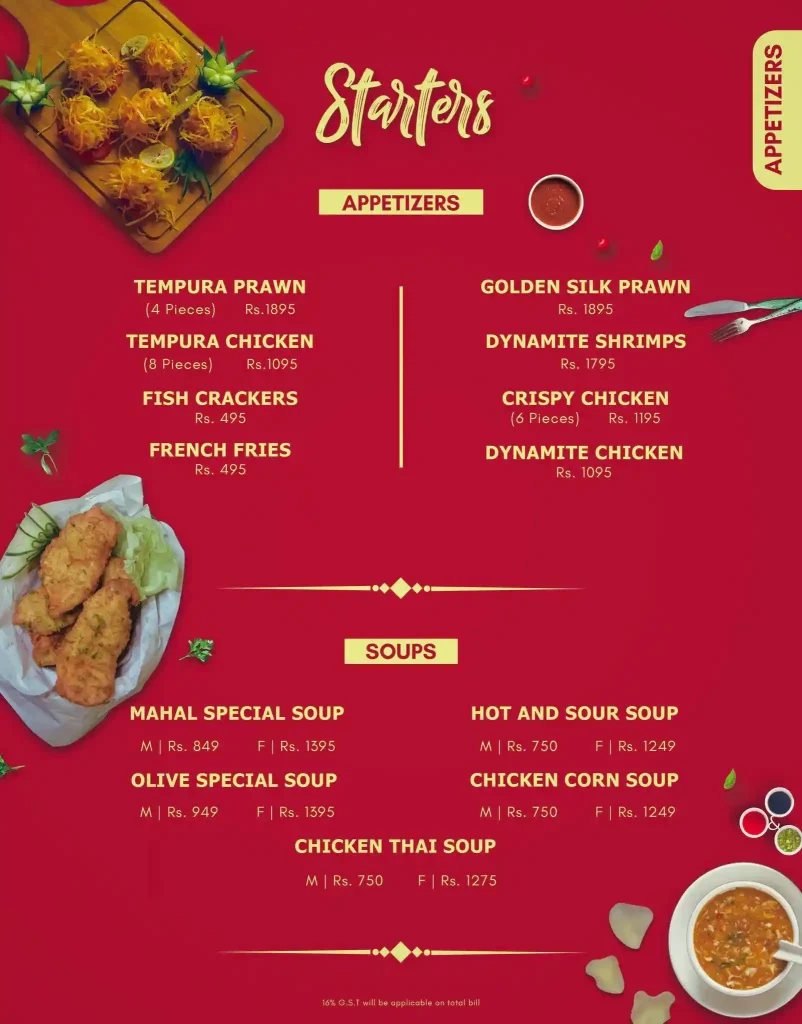 Marhaba Mahal faisalabad Menu, appetizers, Soups