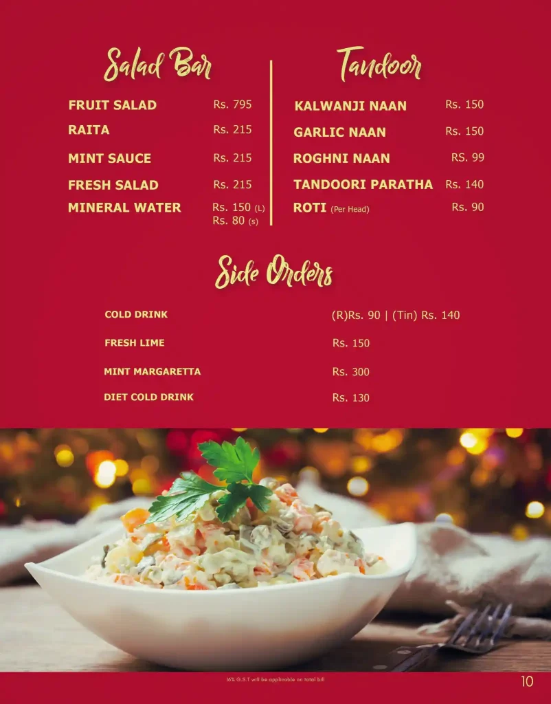 Marhaba Mahal Menu, Salad bar, side orders, tandoor