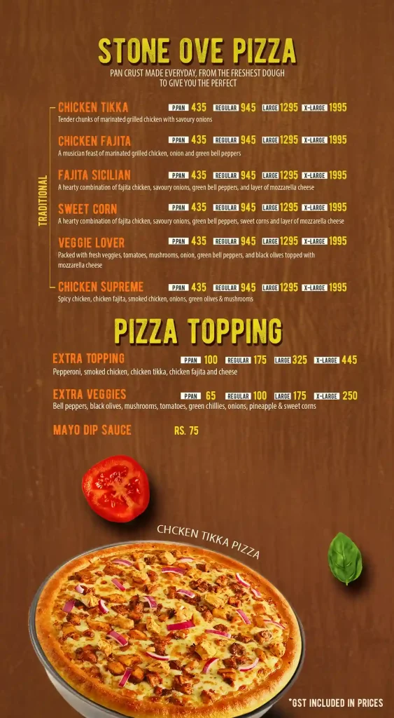 Stone ove faisalabad menu, stone ove pizza, pizza topping