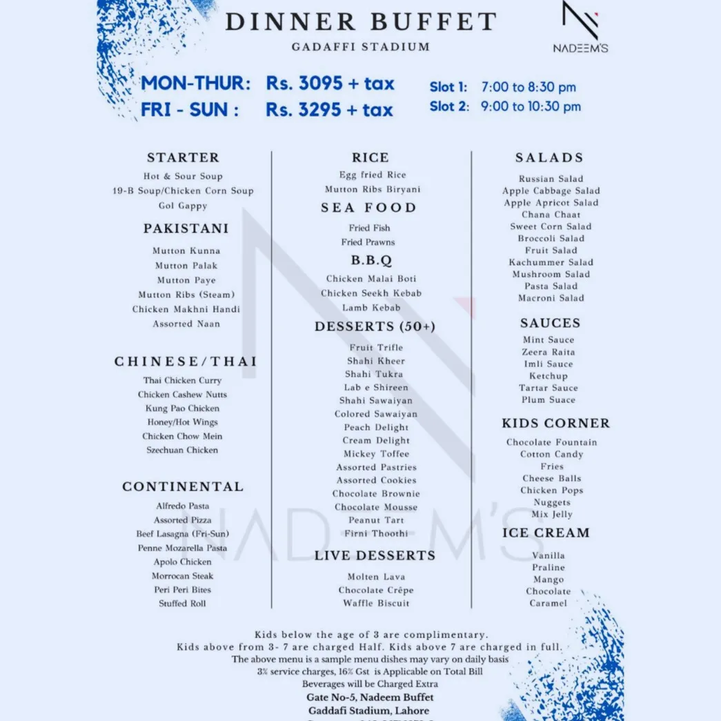 Nadeem Dinner Buffet Menu Price 11zon